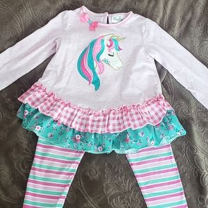 Rare Editions-Toddler Girl's 2 Piece Unicorn Peplum Top & Leggings Set-Pink